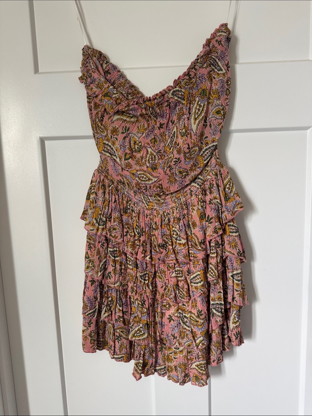 Patrons of Peace Pink Paisley Tiered Mini Dress